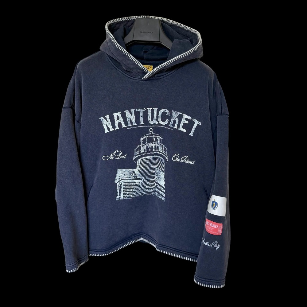 No Bad Gold Label Nantucket Lighthouse Hoodie Navy Blue Whipstitch Med